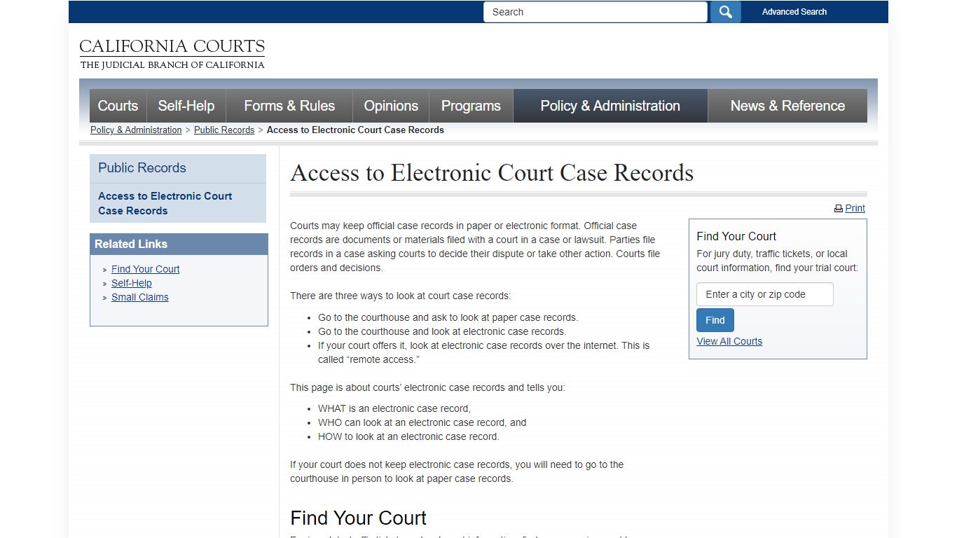 Access to Electronic Court Case Records - California Courts
