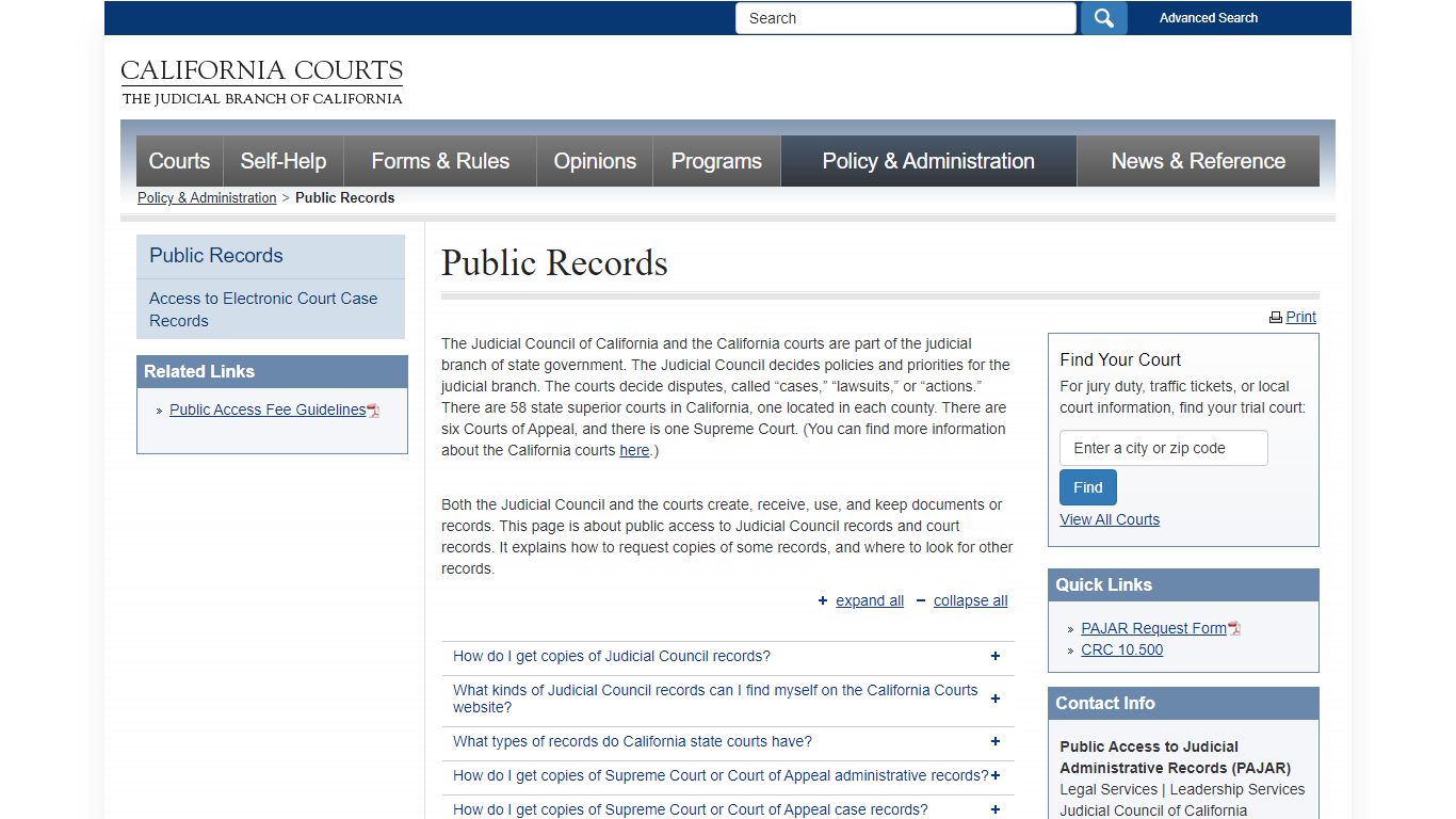 Access to Records - judicial_council - California Courts